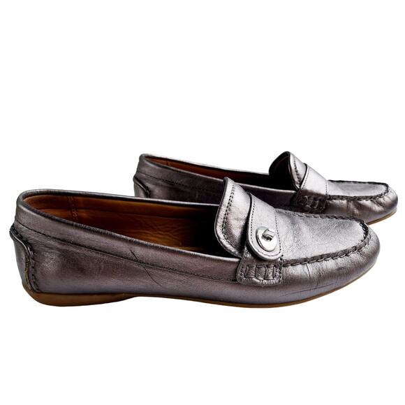 NEW Coach Silver Leather Turn-Lock Moccasins Sz 9 | Driving Loafers Flats Luxury - Picture 4 of 8